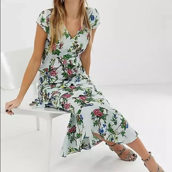 warehouse floral midi dress Women's Twist Bodice Off Shoulder Floral Midi Dress